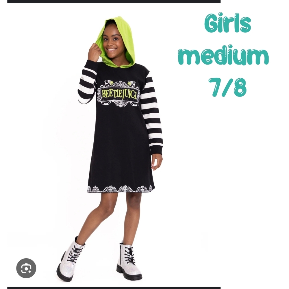 Beetlejuice Hooded Long Sleeve Sweater Dress Halloween Cosplay Fall Girls Med